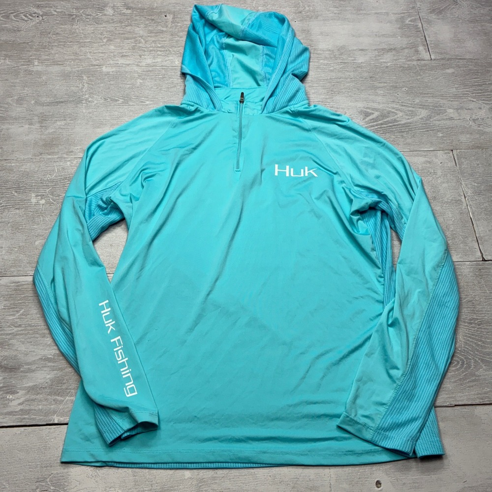 Huk Fishing Hoodie Mens Large Blue Icon X 1/4 Zip Performance Shirt H6120006